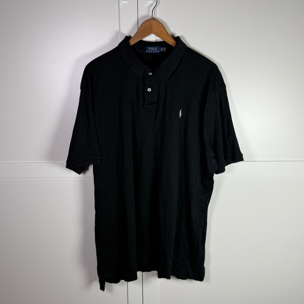 Polo Ralph Lauren Mens XXL Black Short Sleeve Cotton Polo Shirt White Pony Logo